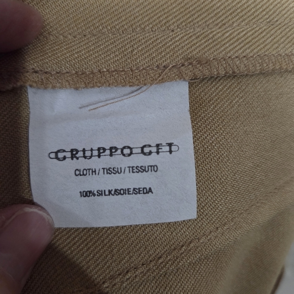 Emanuel Ungaro 100% Silk Tan Blazer with Zipper Pockets Size 8 - Picture 10 of 13